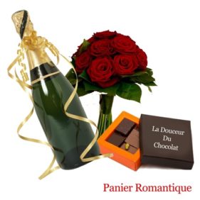 panier romantique fleurs chocolats