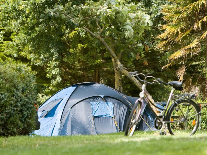 Standaard campingplaats voor tent en caravan in de kasteeltuin