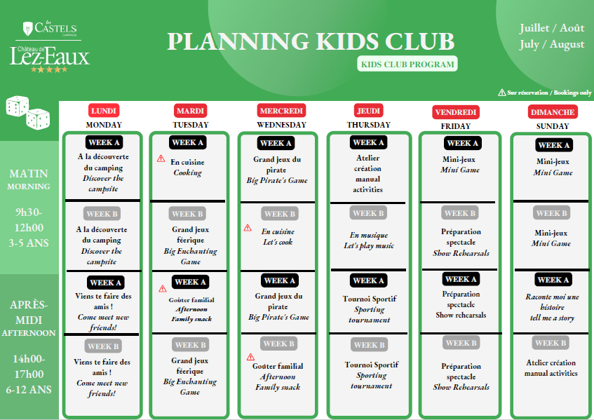 Planning club enfants lez eaux 2022