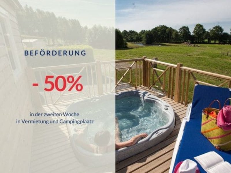 Wie können Sie in der zweiten Woche von einem Rabatt von 50% für eine Ferienhausvermietung oder für einen Campingplatz auf Camping Lez Eaux profitieren?